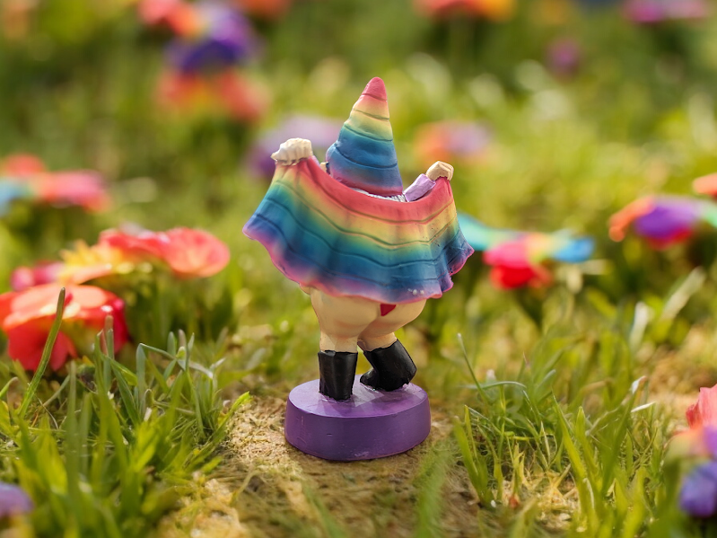 'Love Gnomes No Bounds' Pride garden gnome