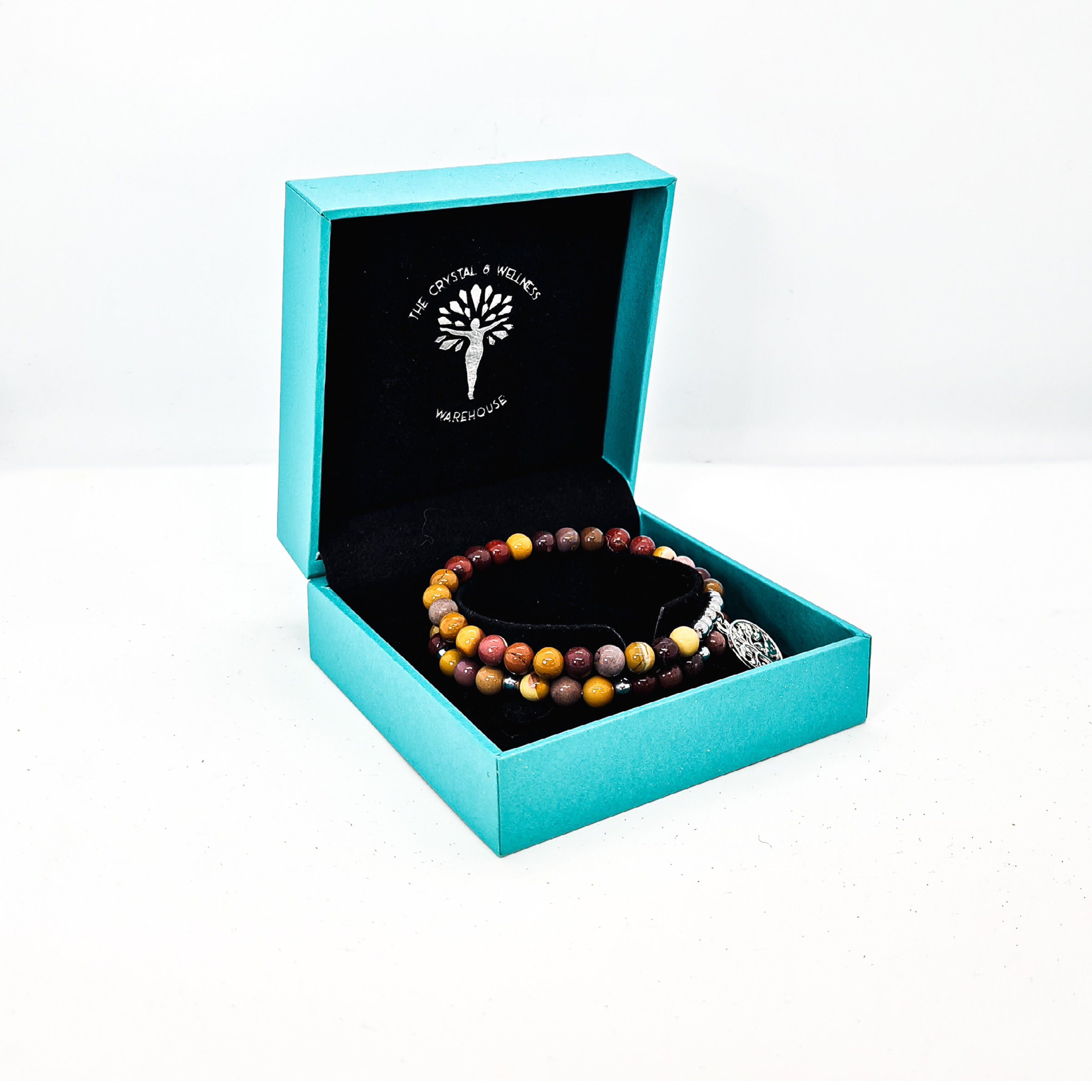 Mookaite 6mm crystal bead twin bracelets with Tree of Life charm