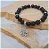 Black Obsidian 8mm crystal bead bracelet with silver tree of life charm