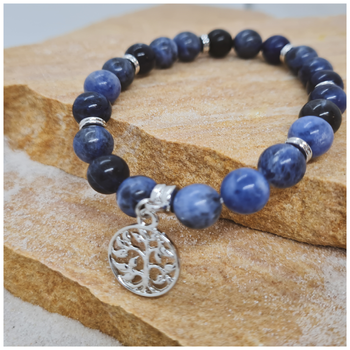 Sodalite 6mm crystal bead twin bracelets with silver tree of life charm