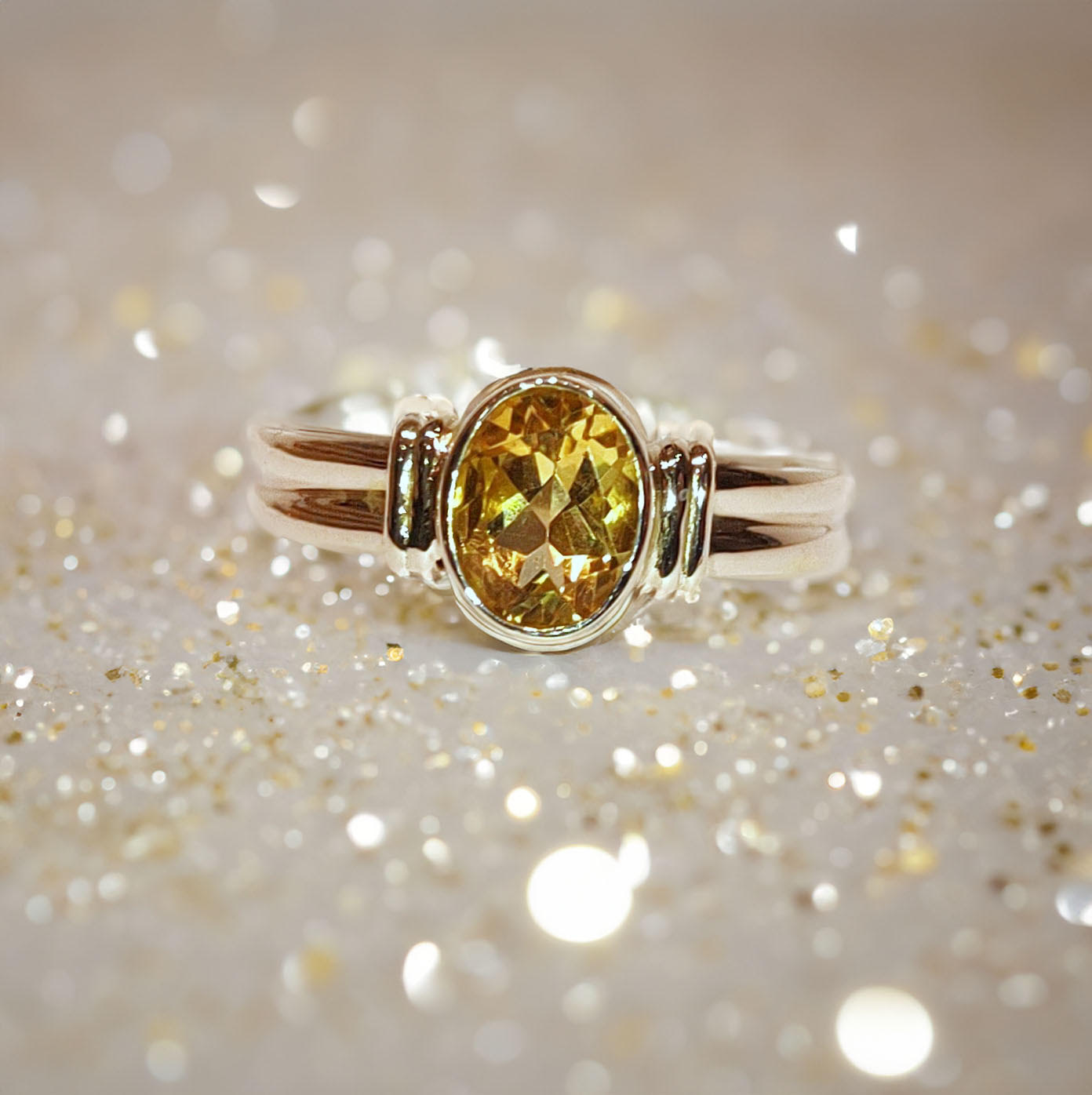 Radiant Citrine Ring with Twin Band Design