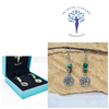 Chrysocolla 6mm crystal bead drop earring with silver tree of life charm