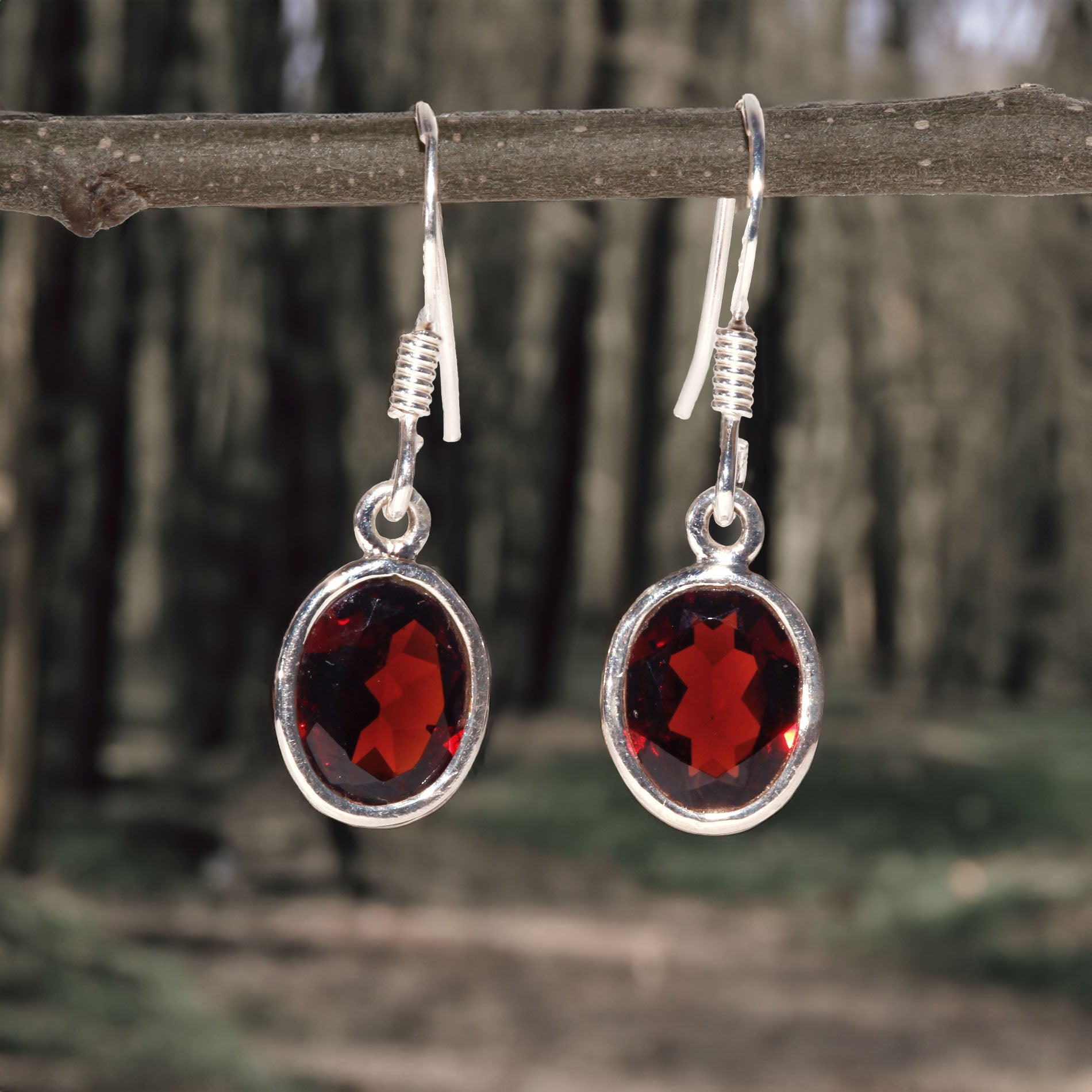 Faceted Oval Garnet Earrings