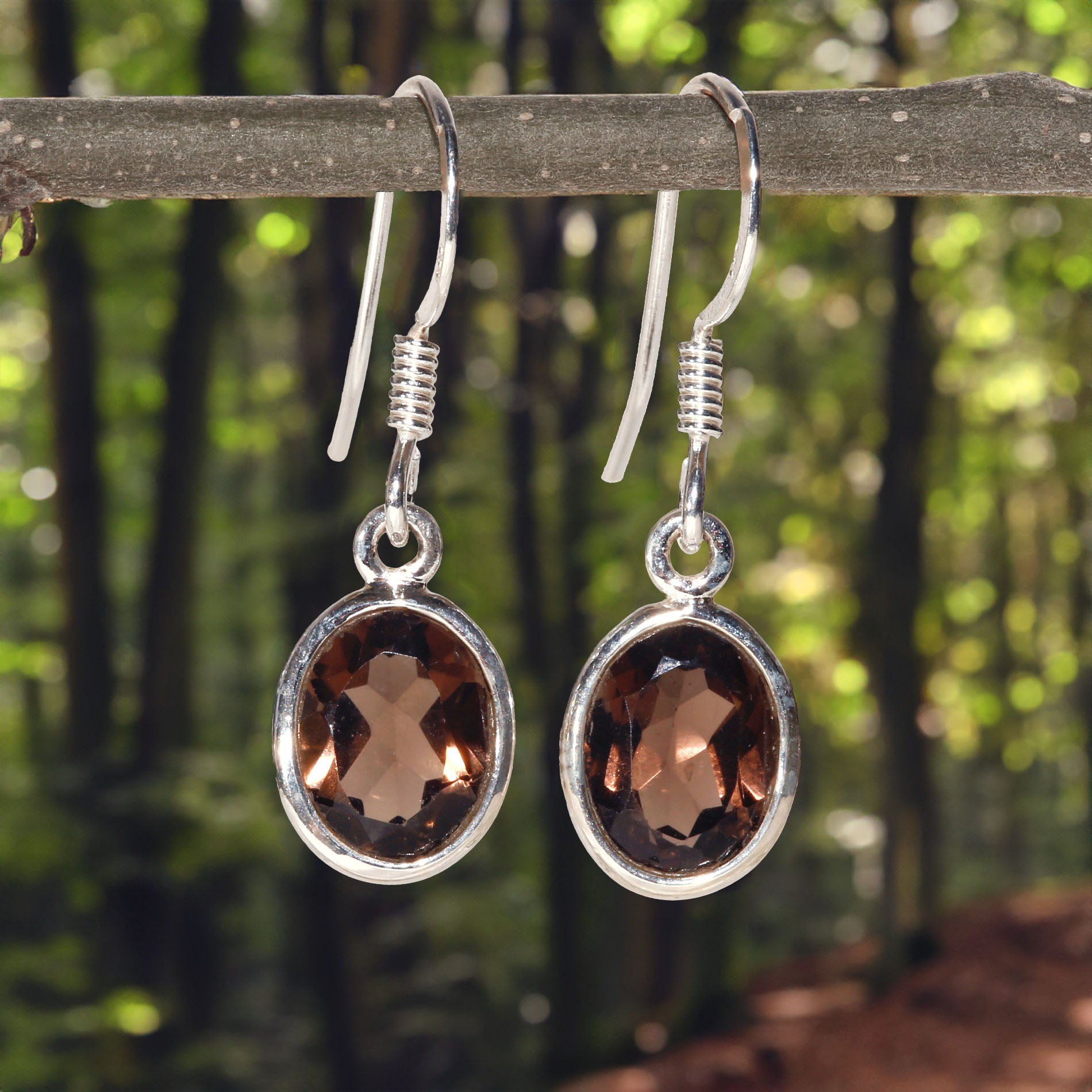 Faceted Oval Smokey Quartz Earrings