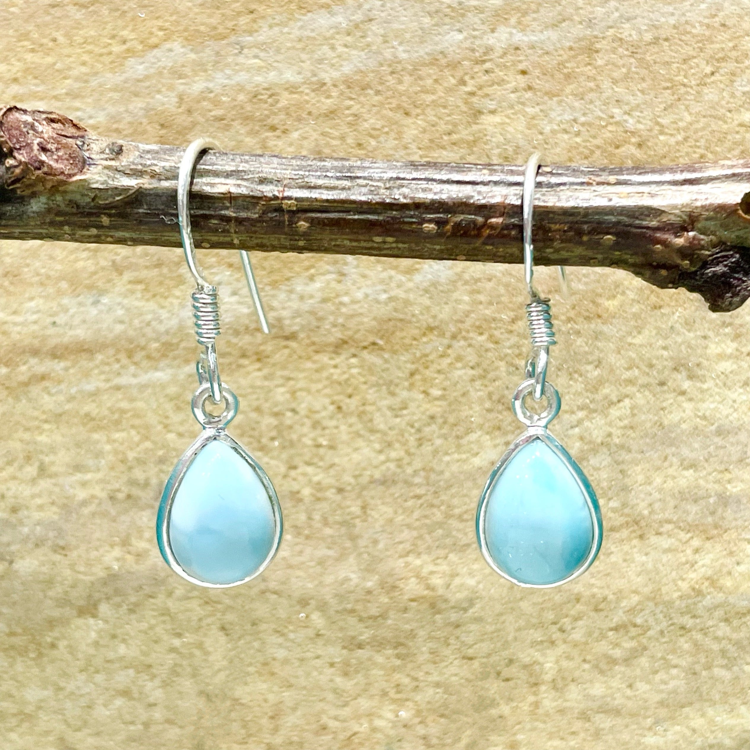 Larimar tear drop cabochon earrings in sterling silver