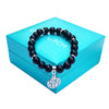 Black Obsidian 8mm Crystal Bead Bracelet with Silver Tree of Life Charm