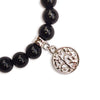 Black Obsidian 8mm Crystal Bead Bracelet with Silver Tree of Life Charm