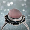 Oval boho flower design rose quartz polished cabochon sterling silver ring ~ size 10,9 & 8