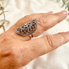 Flower mandala round statement ring in sterling silver