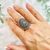 Flower mandala round statement ring in sterling silver