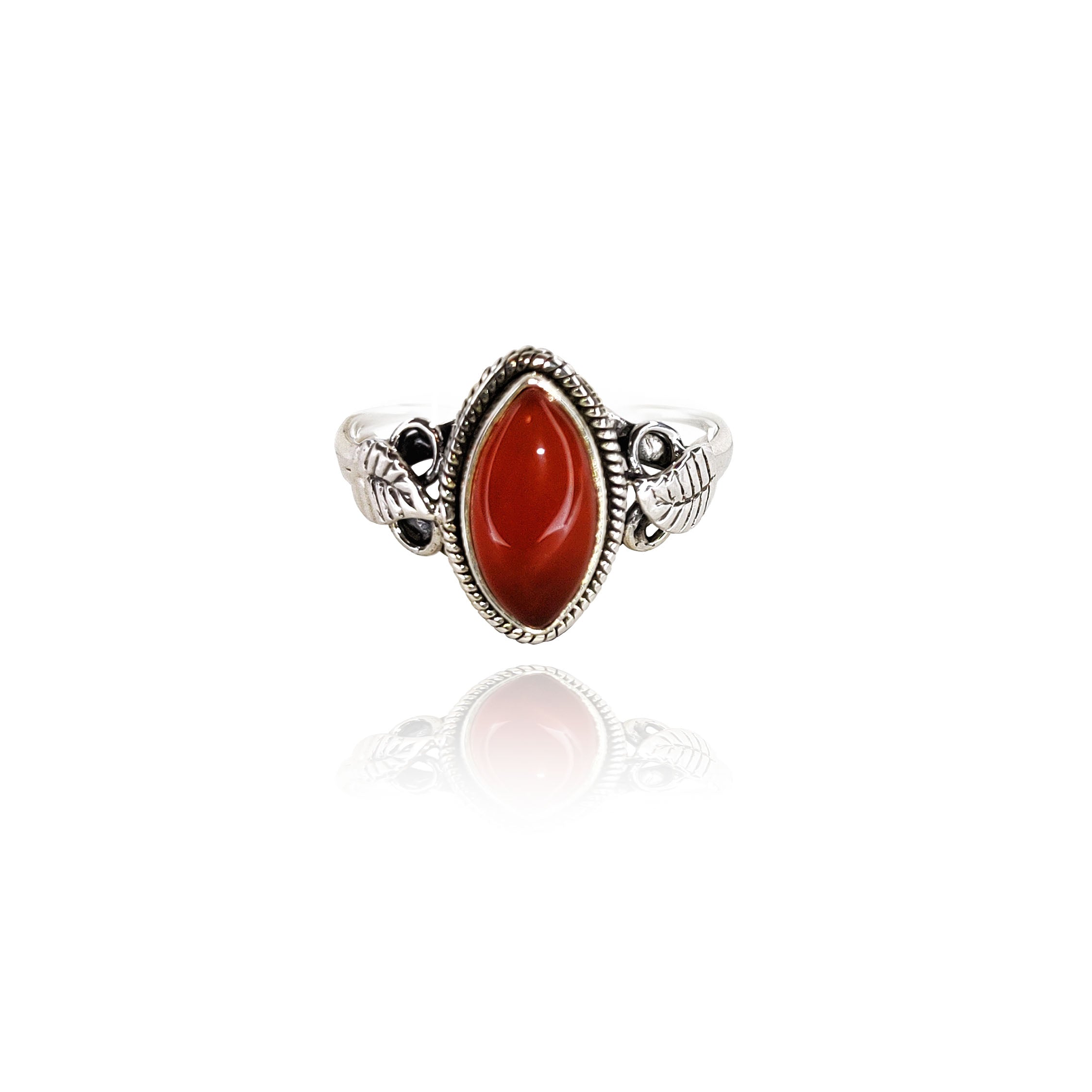 Carnelian Leaf Boho Ring