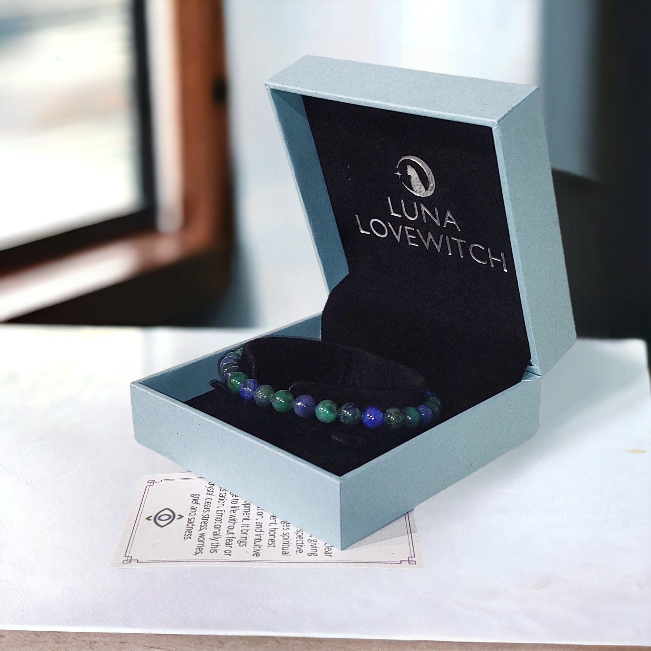 Azurite bead bracelet 6mm in luxury gift box