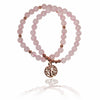 Rose Quartz 6mm crystal bead bracelet with rose gold Tree of Life charm