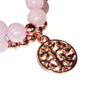 Rose Quartz 6mm crystal bead bracelet with rose gold Tree of Life charm