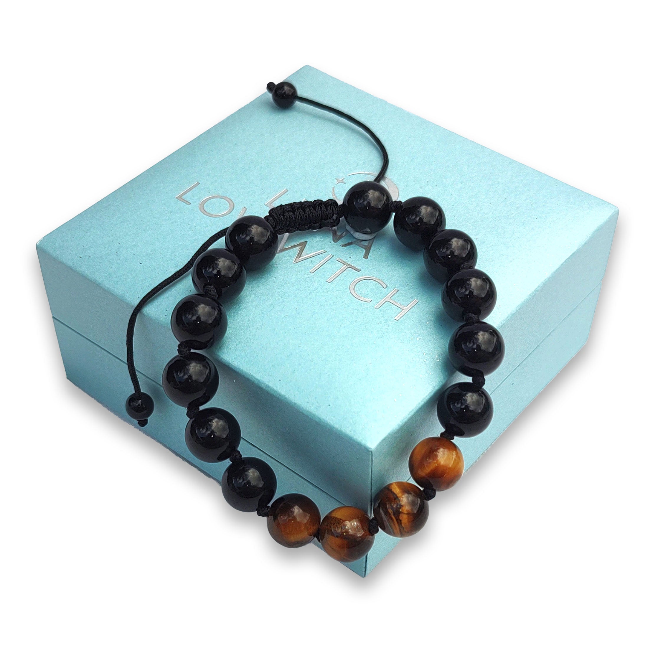 Fearless - Obsidian and Tigers Eye 10mm Adjustable beaded bracelet