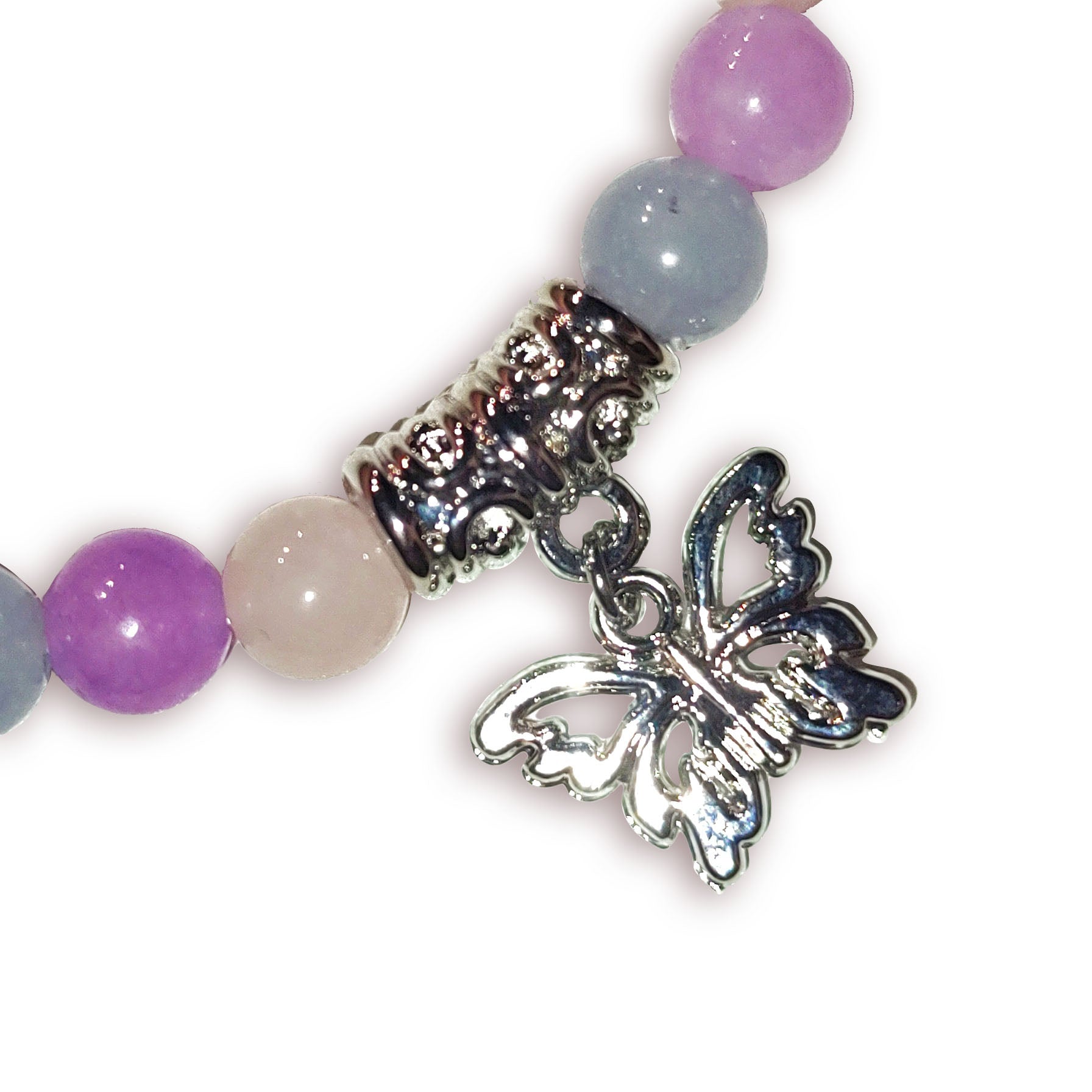 Morganite Butterfly polished bead bracelet