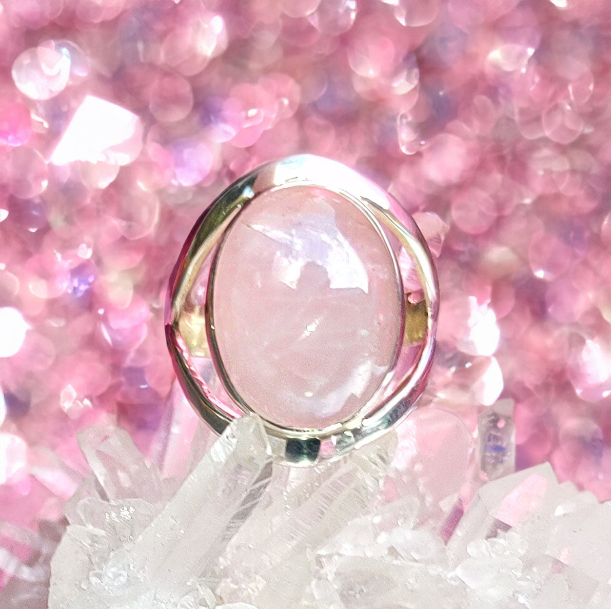 Elegant Oval rose quartz cabochon sterling silver ring