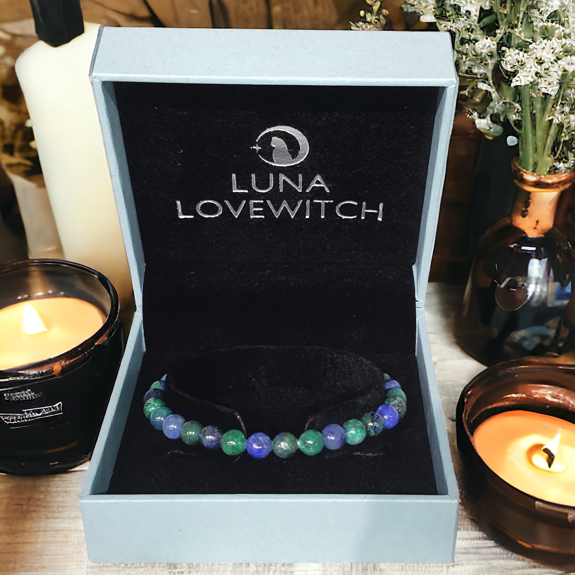 Azurite bead bracelet 6mm in luxury gift box