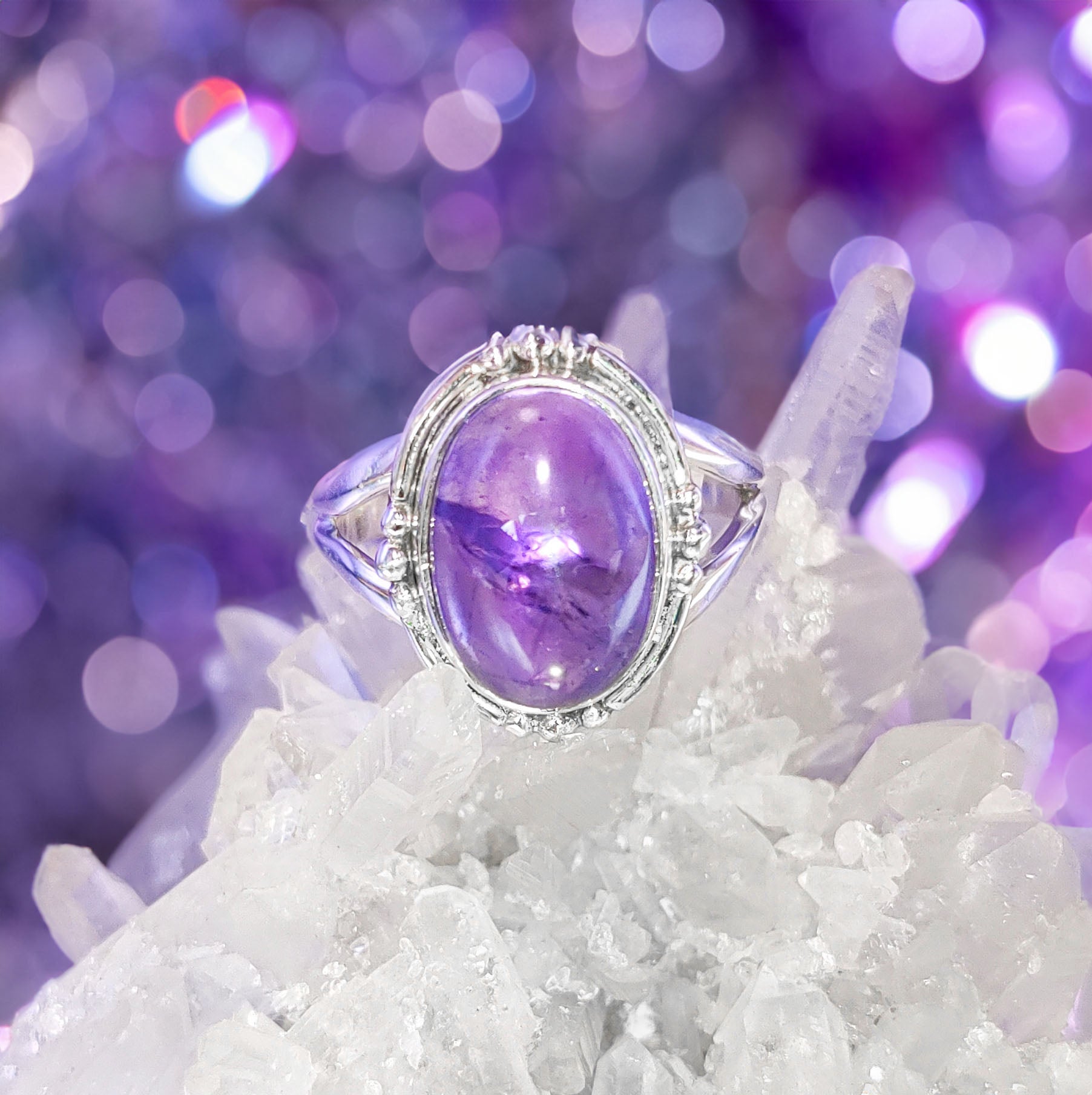 Oval Amethyst Cabochon Sterling Silver Ring