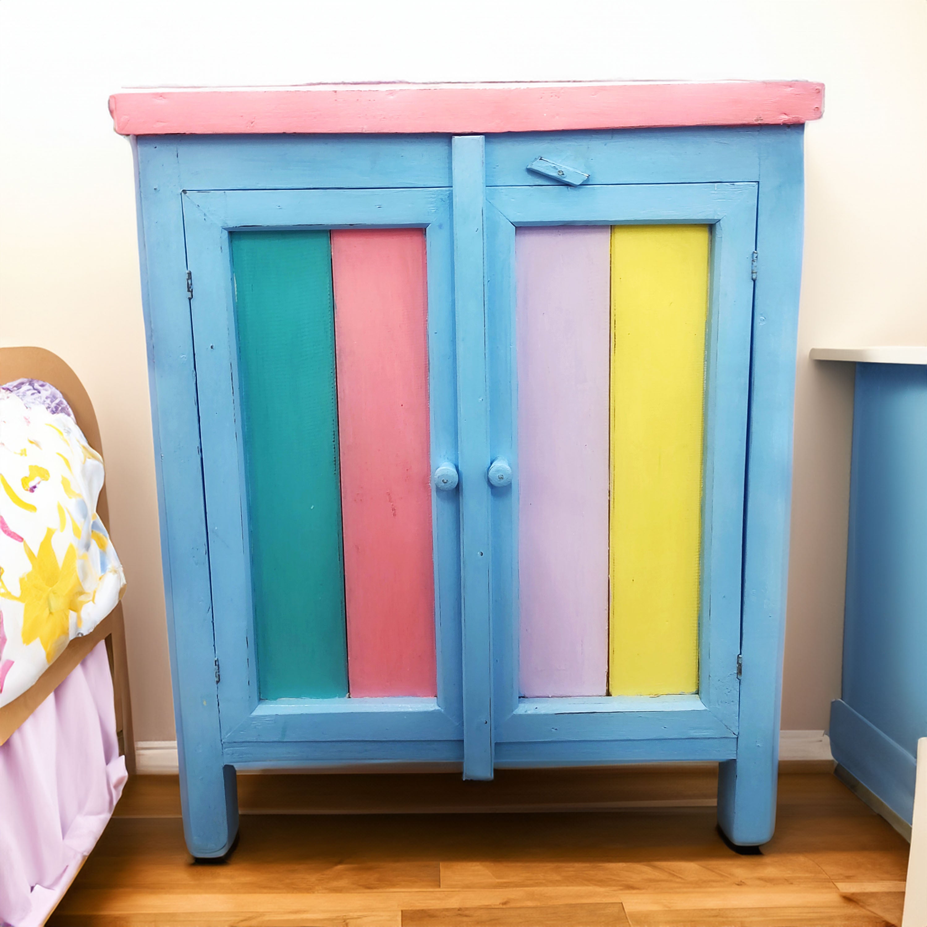 Beautiful Colourful Hand Painted Sustainable Albasia Wood Cabinet ~ PICK UP ONLY