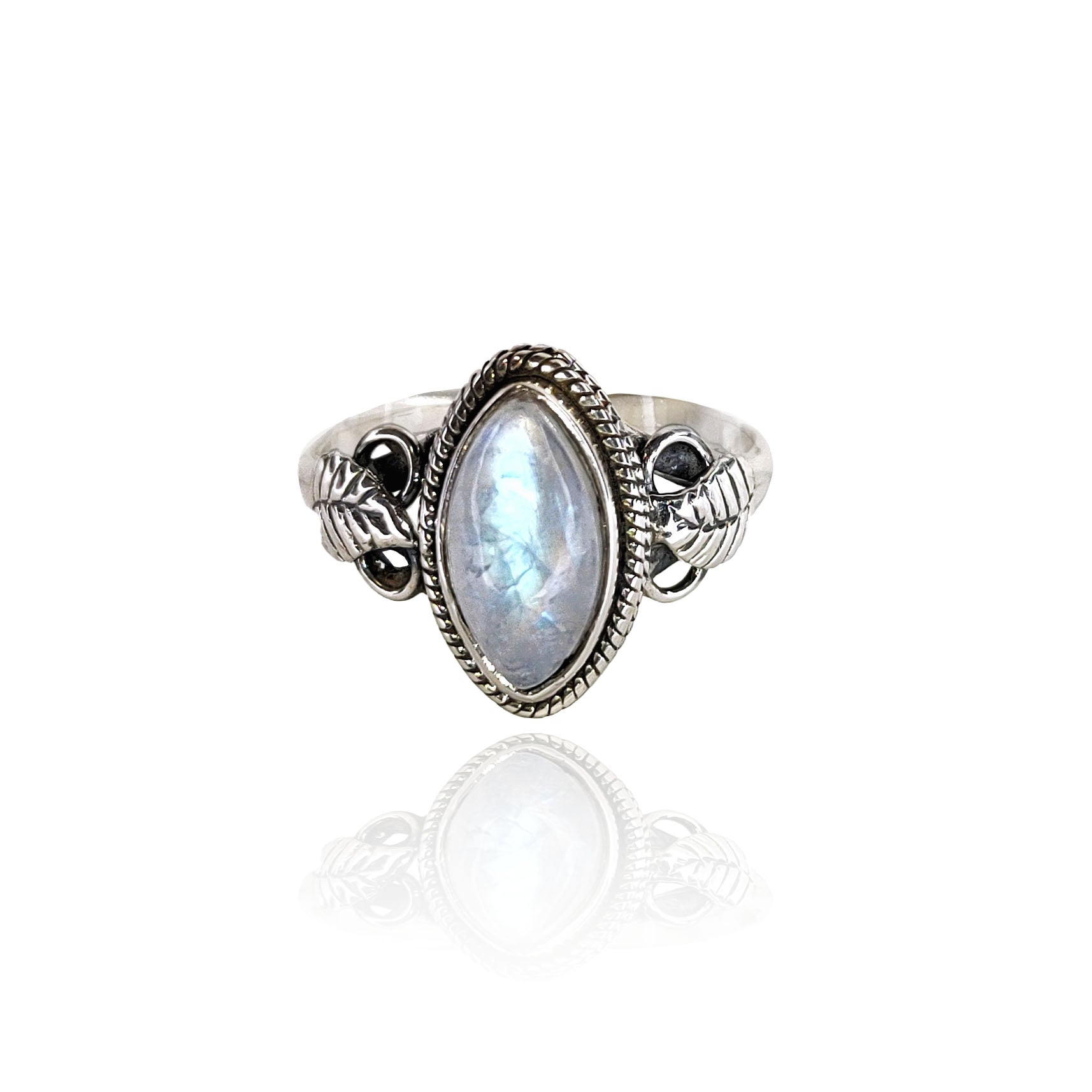 Rainbow Moonstone Leaf Boho Ring