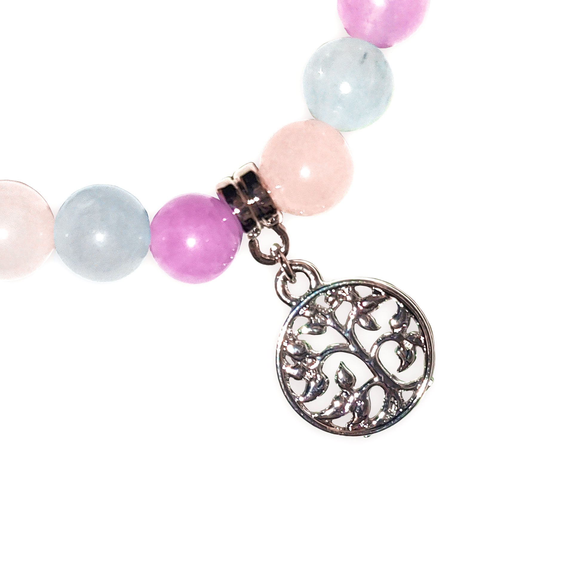 Morganite Tree of Life polished bead bracelet