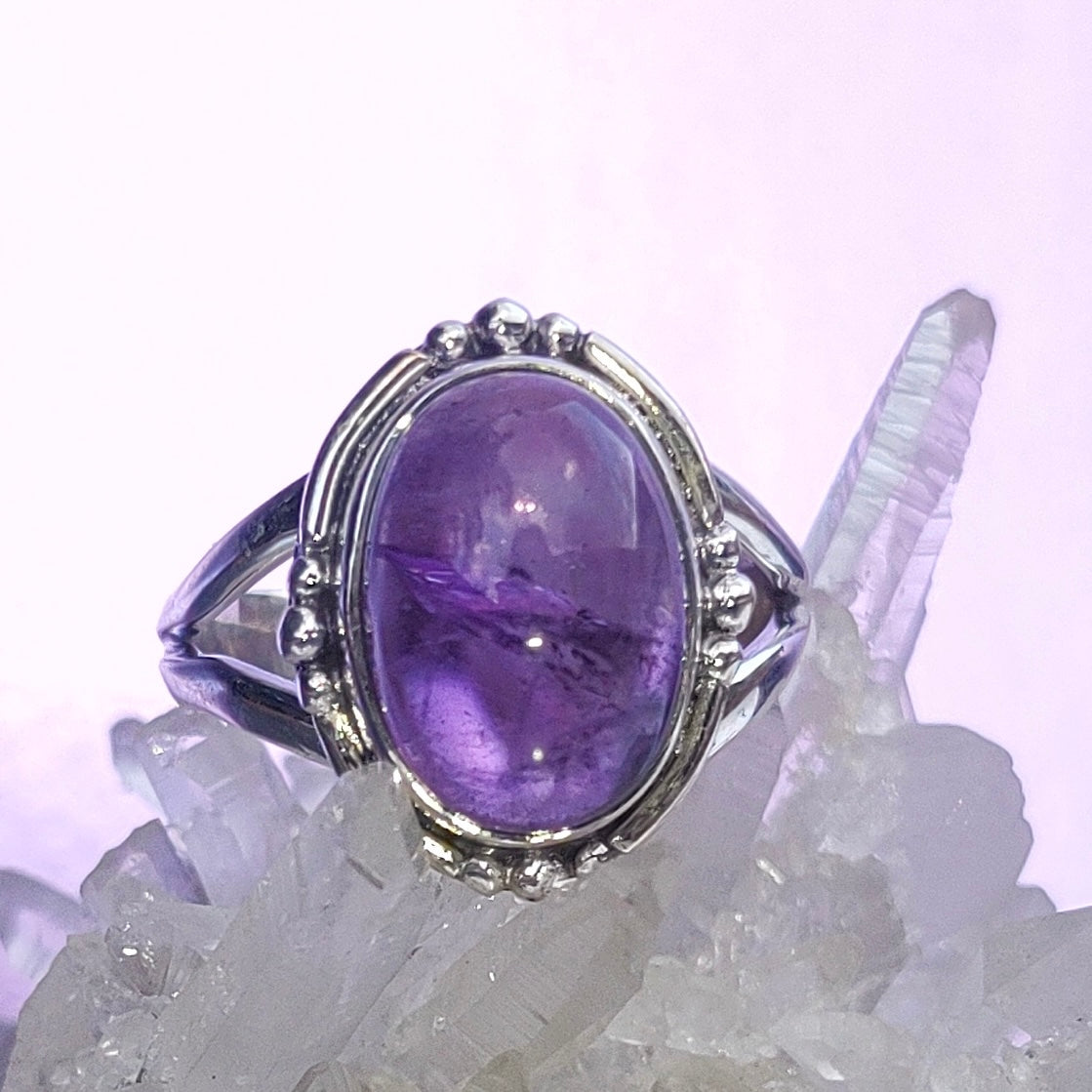 Oval Amethyst Cabochon Sterling Silver Ring