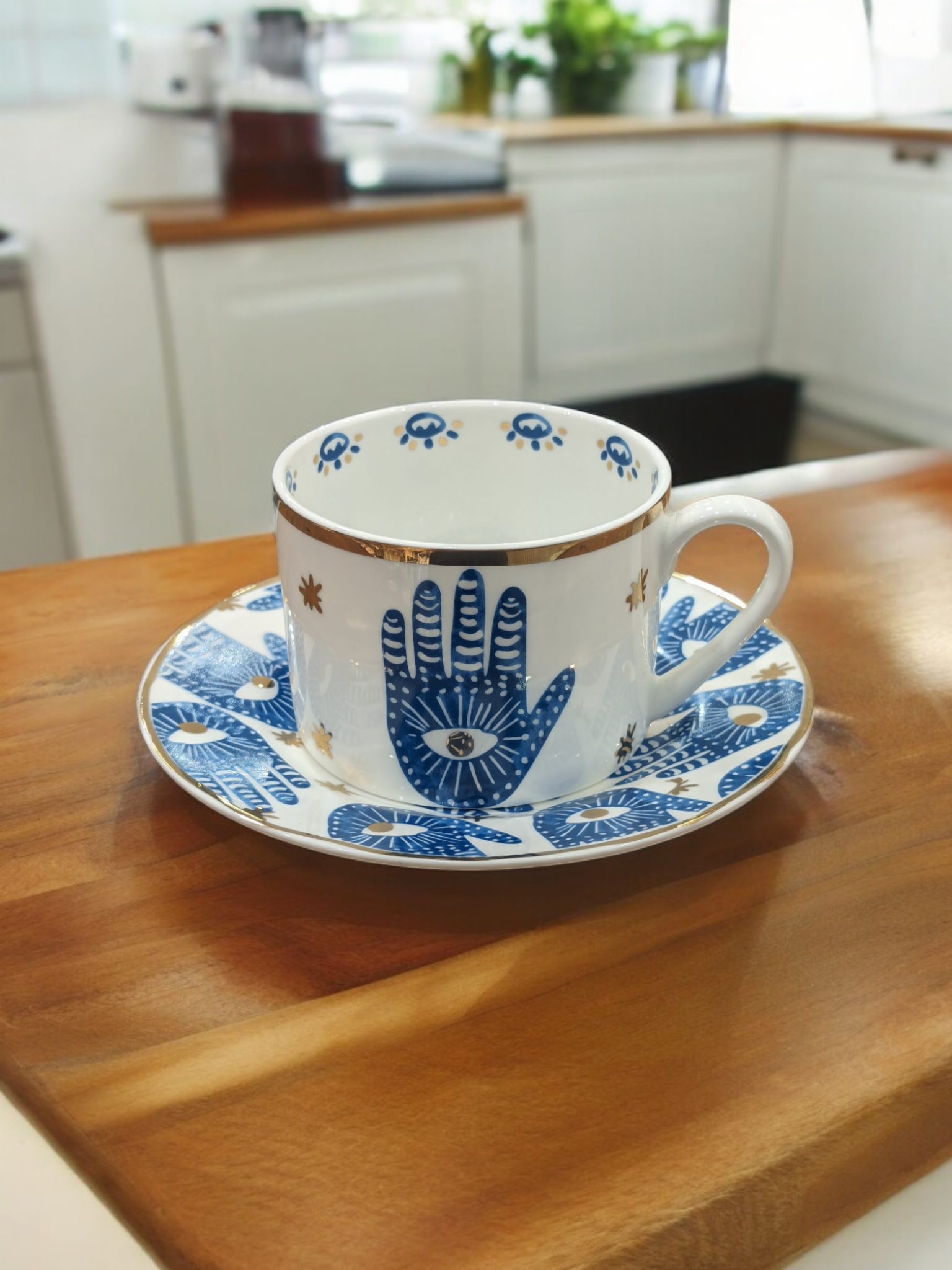 Evil Eye Ceramic Teacup Set - Hamsa