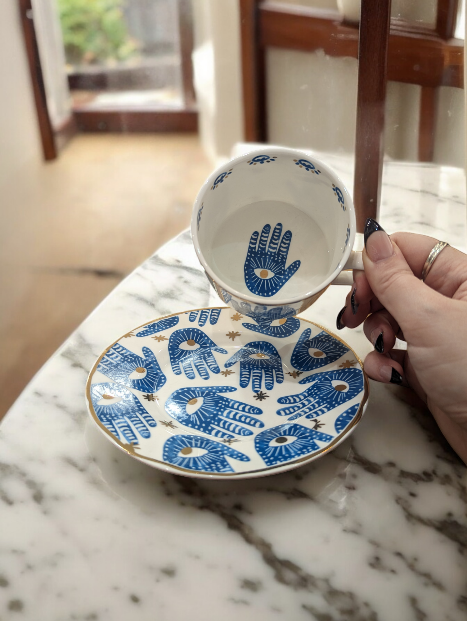 Evil Eye Ceramic Teacup Set - Hamsa