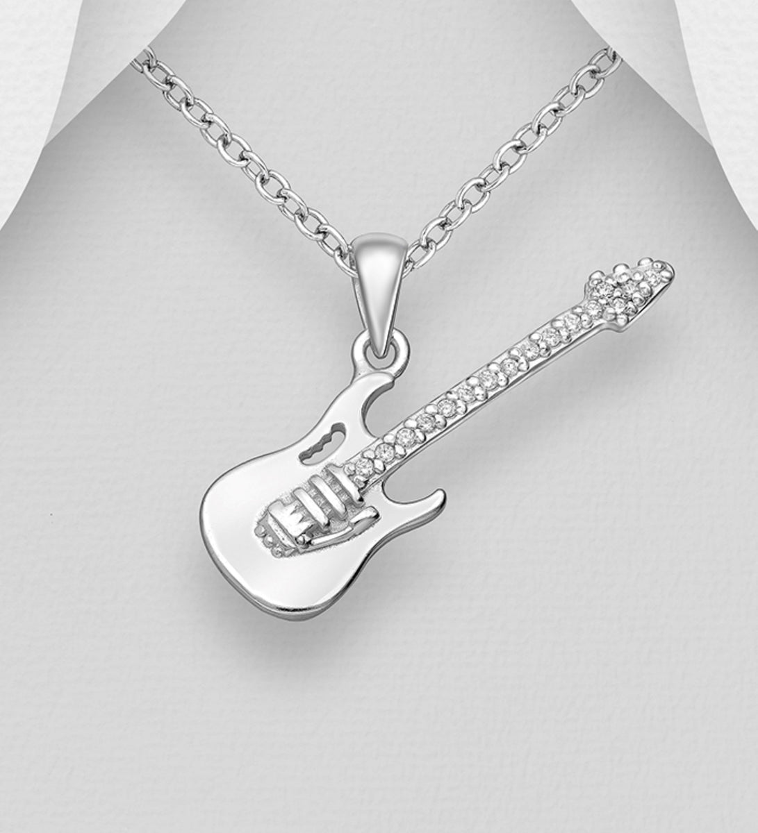 Guitar pendant set with cubic zirconia's in sterling silver – The ...