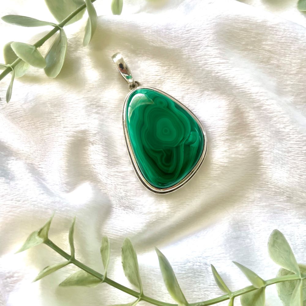 Malachite sterling silver one of a kind hand made statement pendant