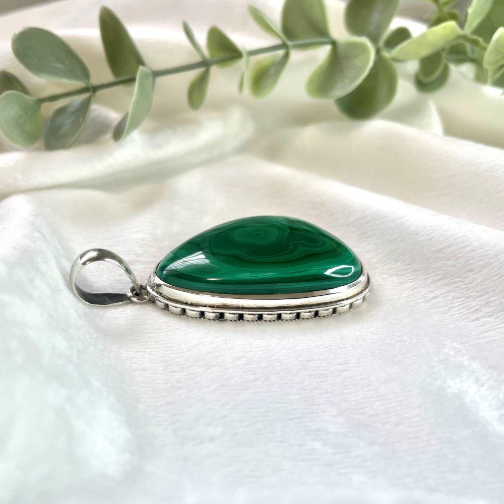 Malachite sterling silver one of a kind hand made statement pendant