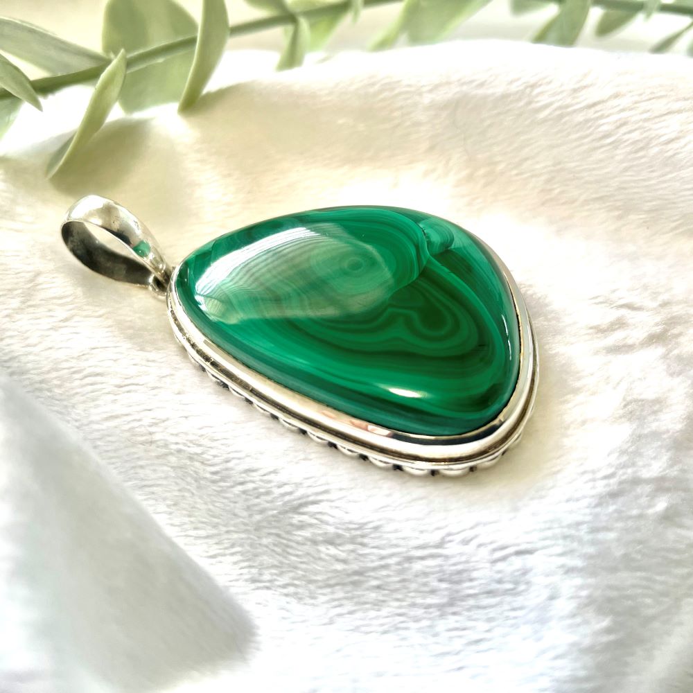 Malachite sterling silver one of a kind hand made statement pendant