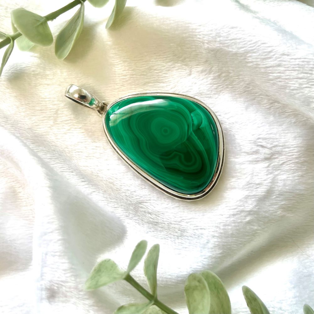 Malachite sterling silver one of a kind hand made statement pendant