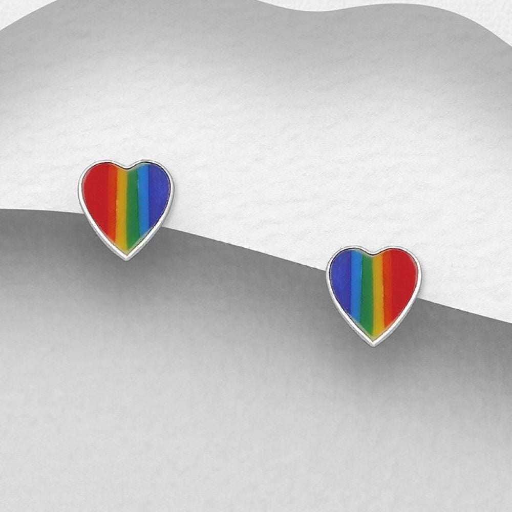 Rainbow love silver stud earrings